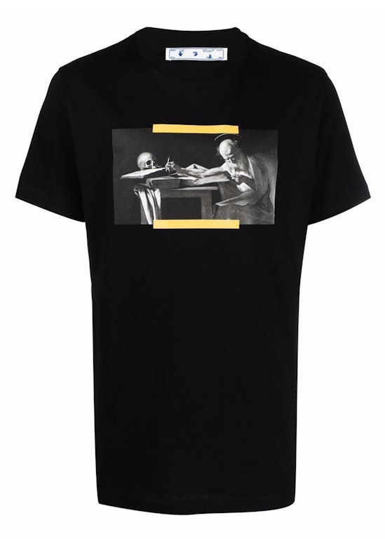 Pre-owned Off-white Caravaggio Saint Jerome Writing Hands Off Logo Slim Fit T-shirt Black/yellow