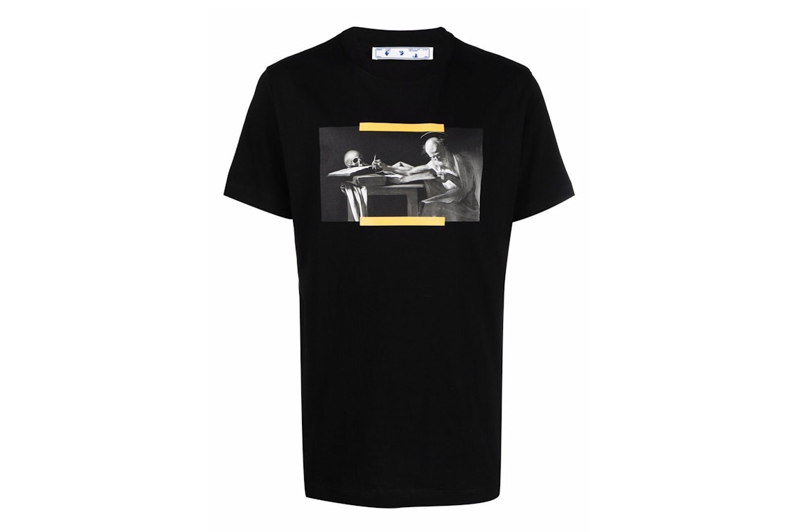Pre-owned Off-white Caravaggio Saint Jerome Writing Hands Off Logo Slim Fit T-shirt Black/yellow
