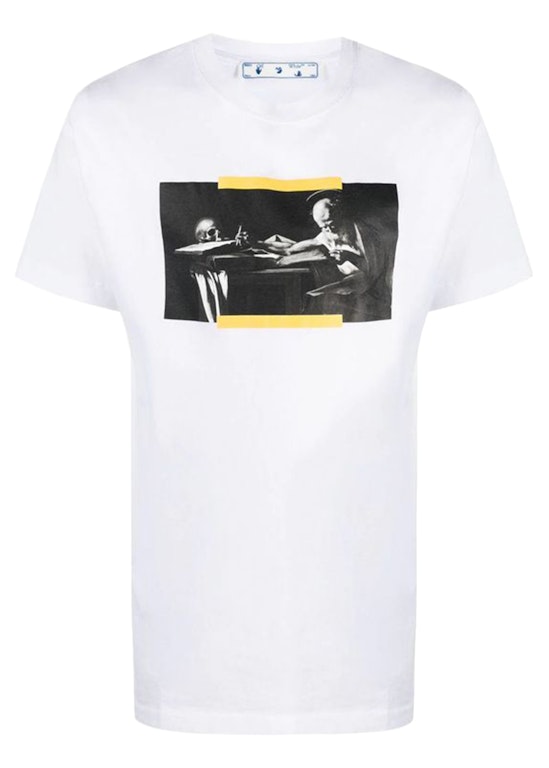 Pre-owned Off-white Caravaggio Saint Jerome Writing Hands Off Logo Slim Fit T-shirt While/black/yellow