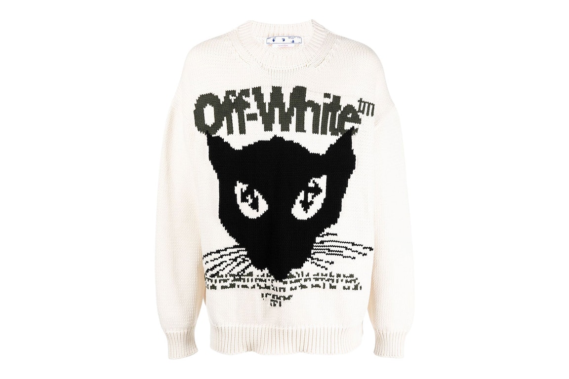 Pre-owned Off-white Cat Intarsia-knit Sweater White/black