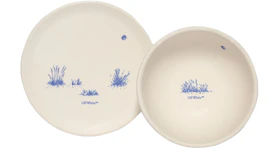 OFF-WHITE Ceramic Breakfast Plate and Bowl Set White/Brilliant Green