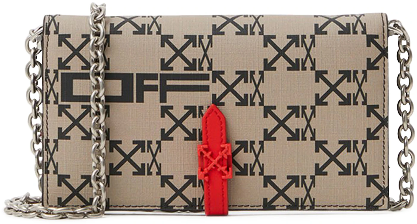 OFF-WHITE Chain Strap Wallet Arrows Monogram Brown/Black/Red in Synthetic  with Silver-tone - US