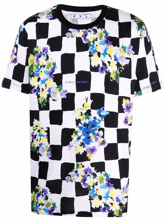 Pre-owned Off-white Check Flowers T-shirt Black/white