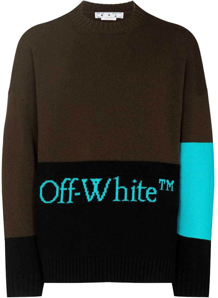 OFF-WHITE Color Block Logo Knit Sweater Brown/Black/Blue Men's - SS22 - GB