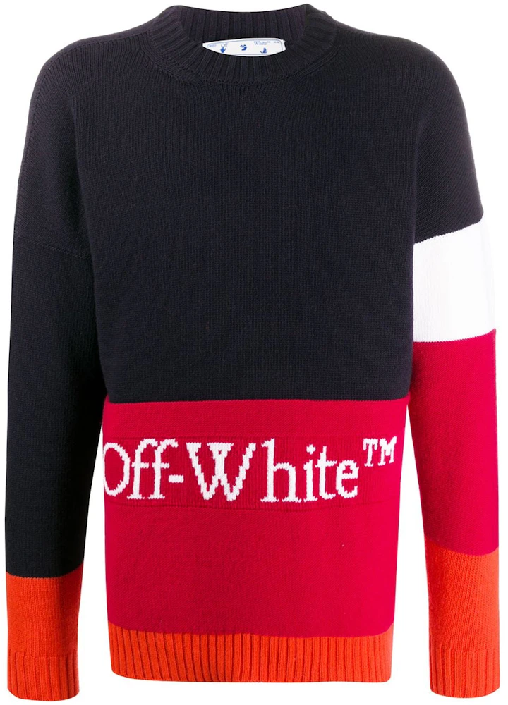 OFF-WHITE Color Block Logo Sweater Dark Blue/Red Men's - FW20 - US
