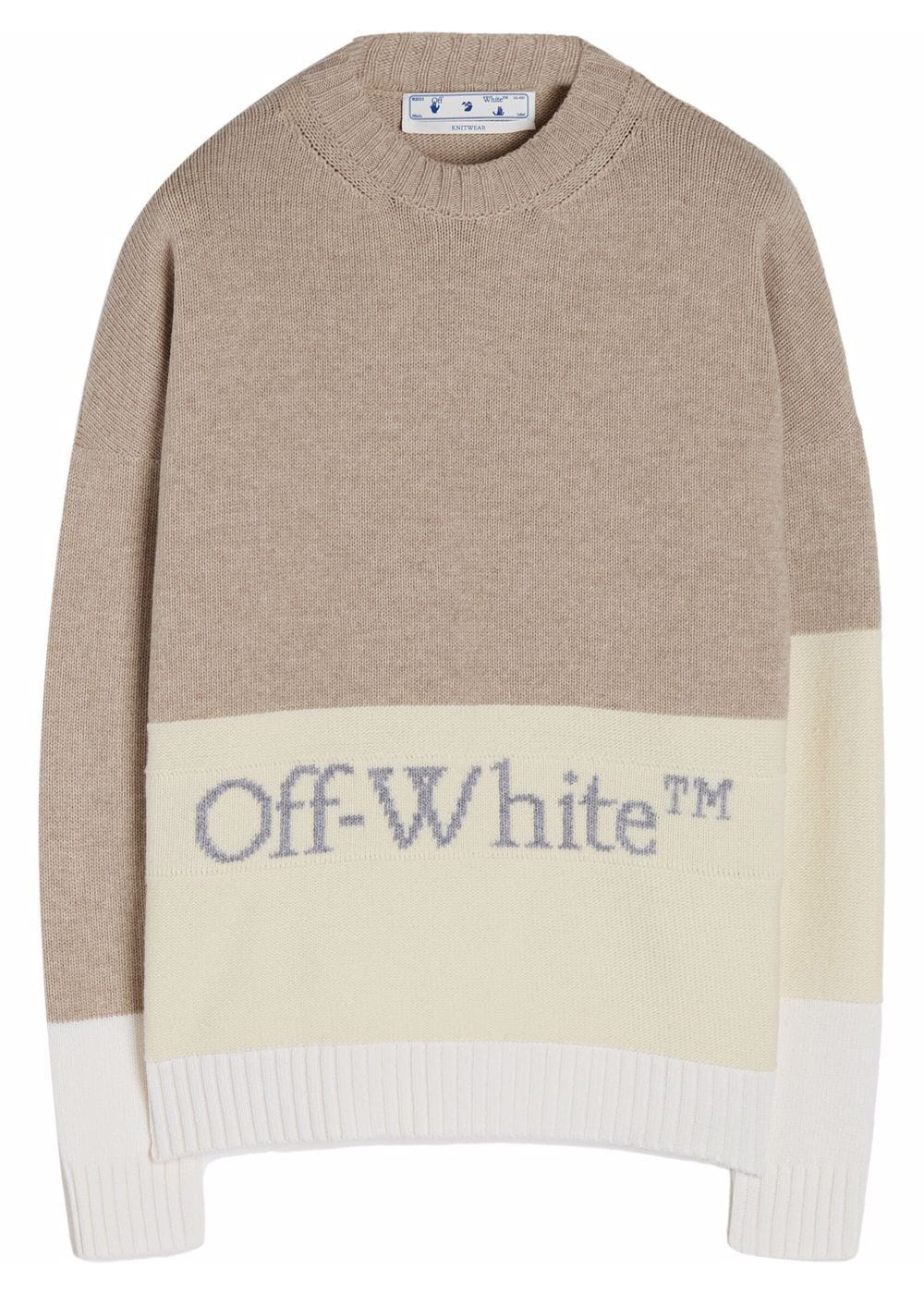 OFF-WHITE Colour Block Knitted Crewneck Beige Natural White