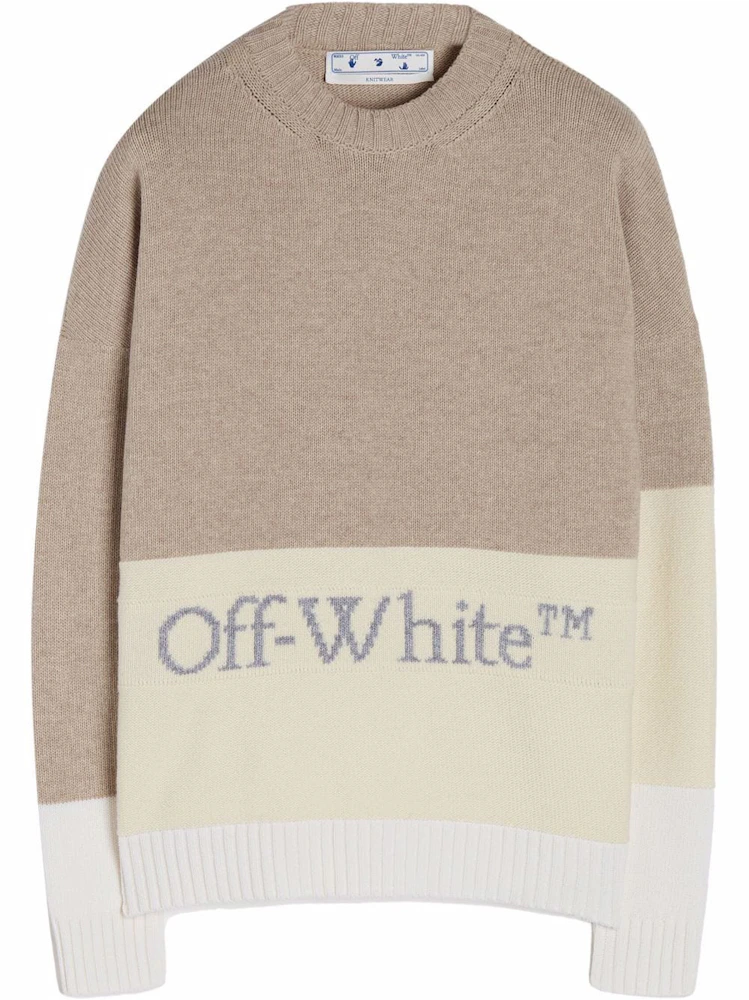 OFF-WHITE Colour Block Knitted Crewneck Beige Natural White Men's ...