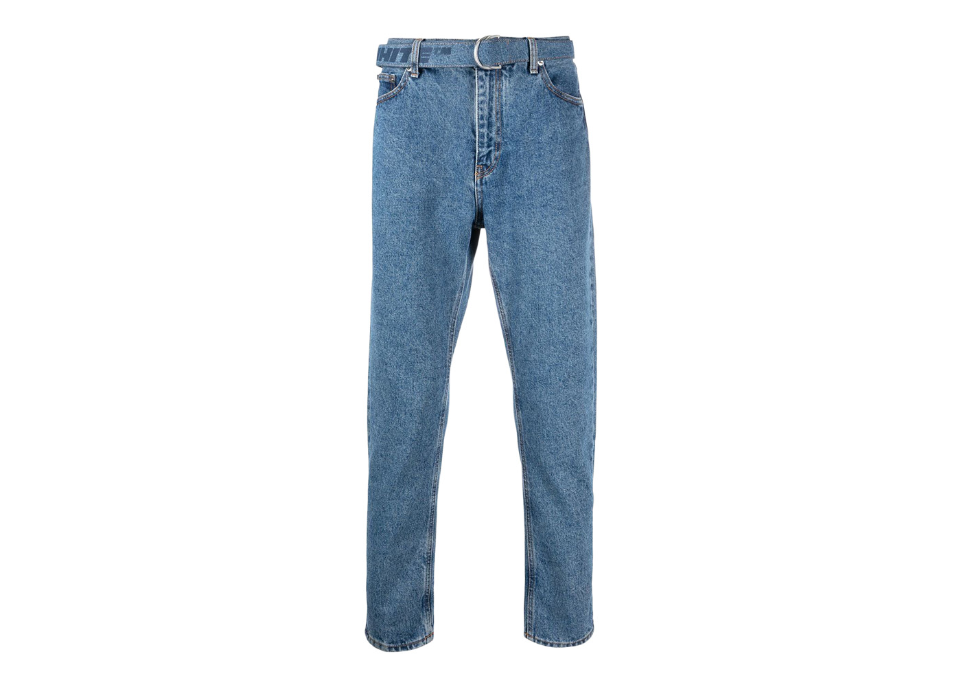 OFF-WHITE Cropped Belted Denim Jeans Stonewashed Blue