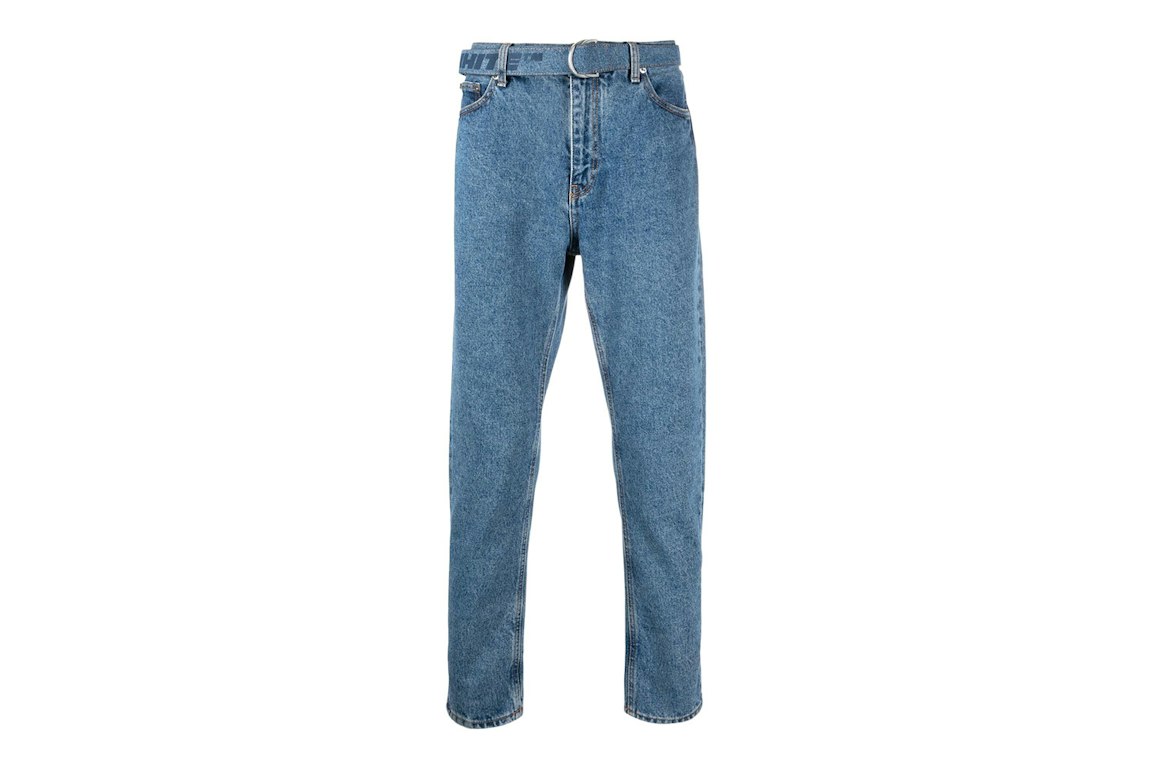 Pre-owned Off-white Cropped Belted Denim Jeans Stonewashed Blue