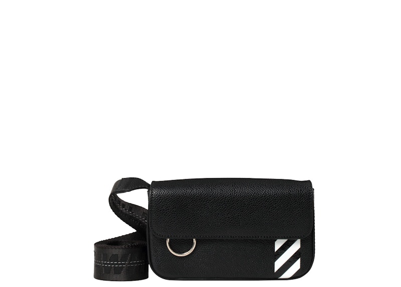 OFF-WHITE Crossbody Flap Bag Black White in Leather with Silver