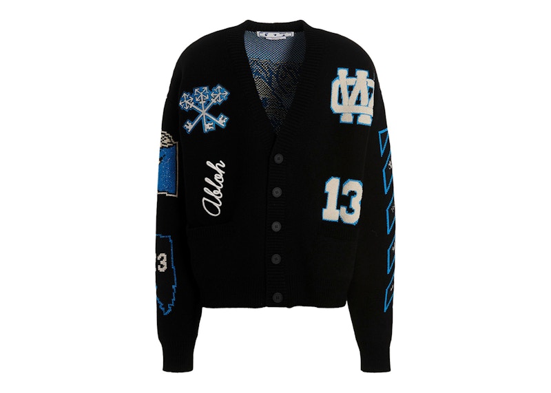 OFF-WHITE Cryst Graphics Intarsia-Knit Cardigan Black/Blue