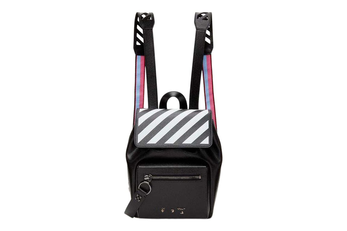 Pre-owned Off-white Diag Backpack Black/white With Red/blue Strap
