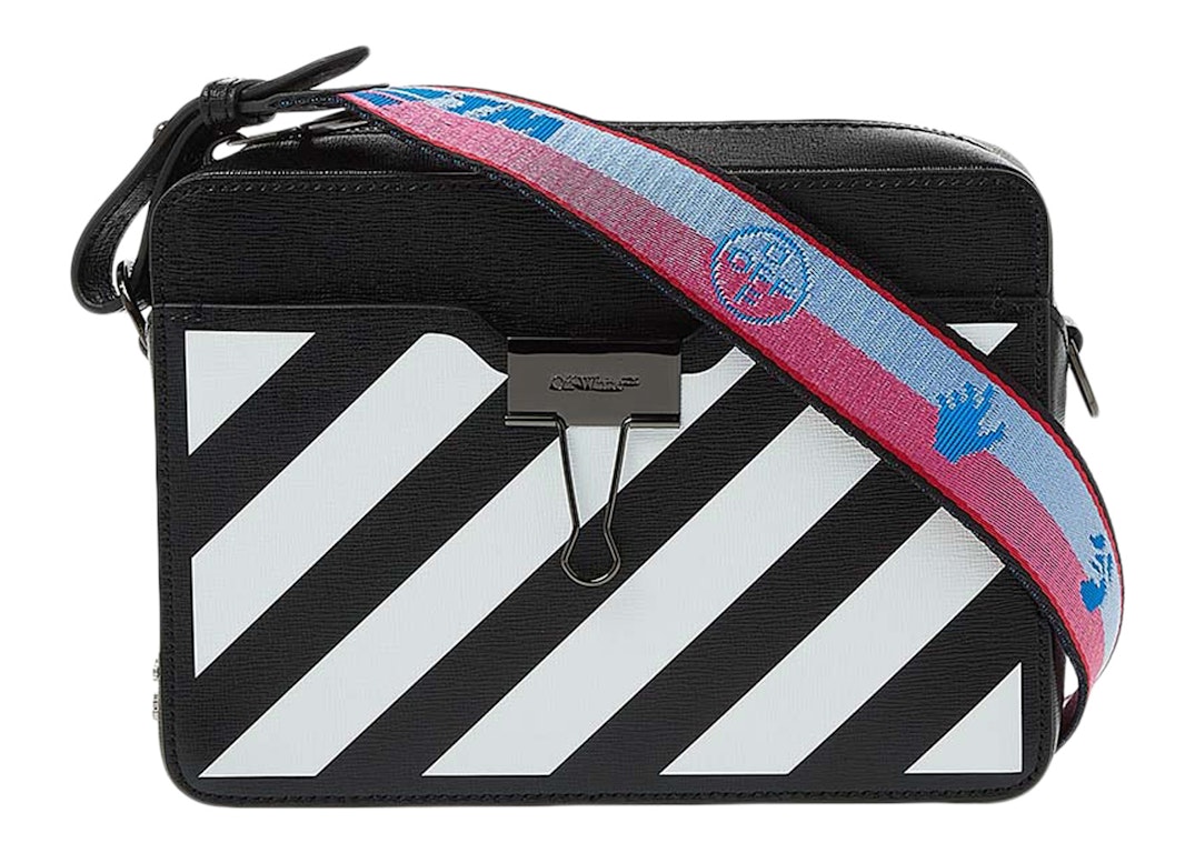Pre-owned Off-white Diag Camera Bag Black/white With Red/blue Strap
