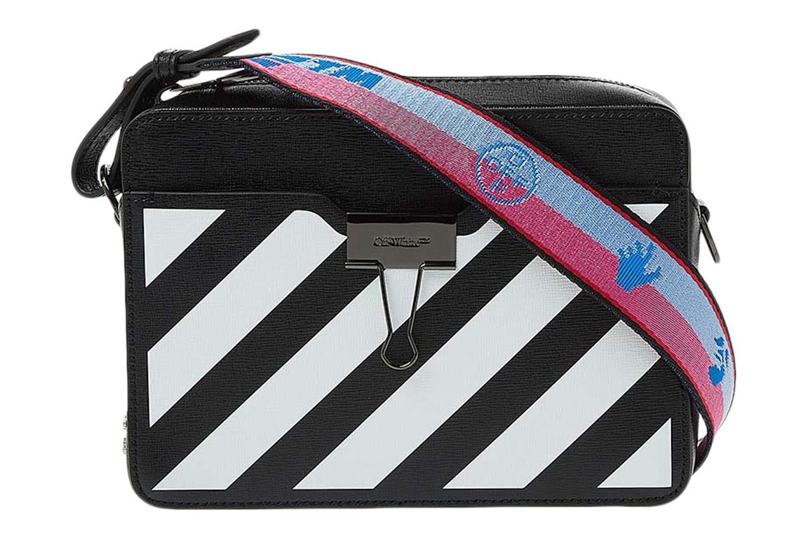 Pre-owned Off-white Diag Camera Bag Black/white With Red/blue Strap