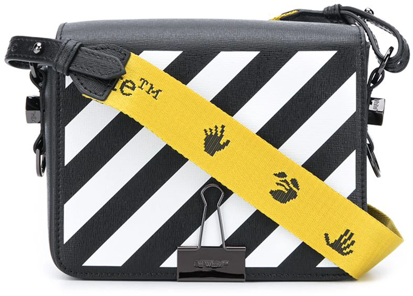 OFF-WHITE Binder Clip Bag SS22 Mini Diag Stripe Black White Yellow