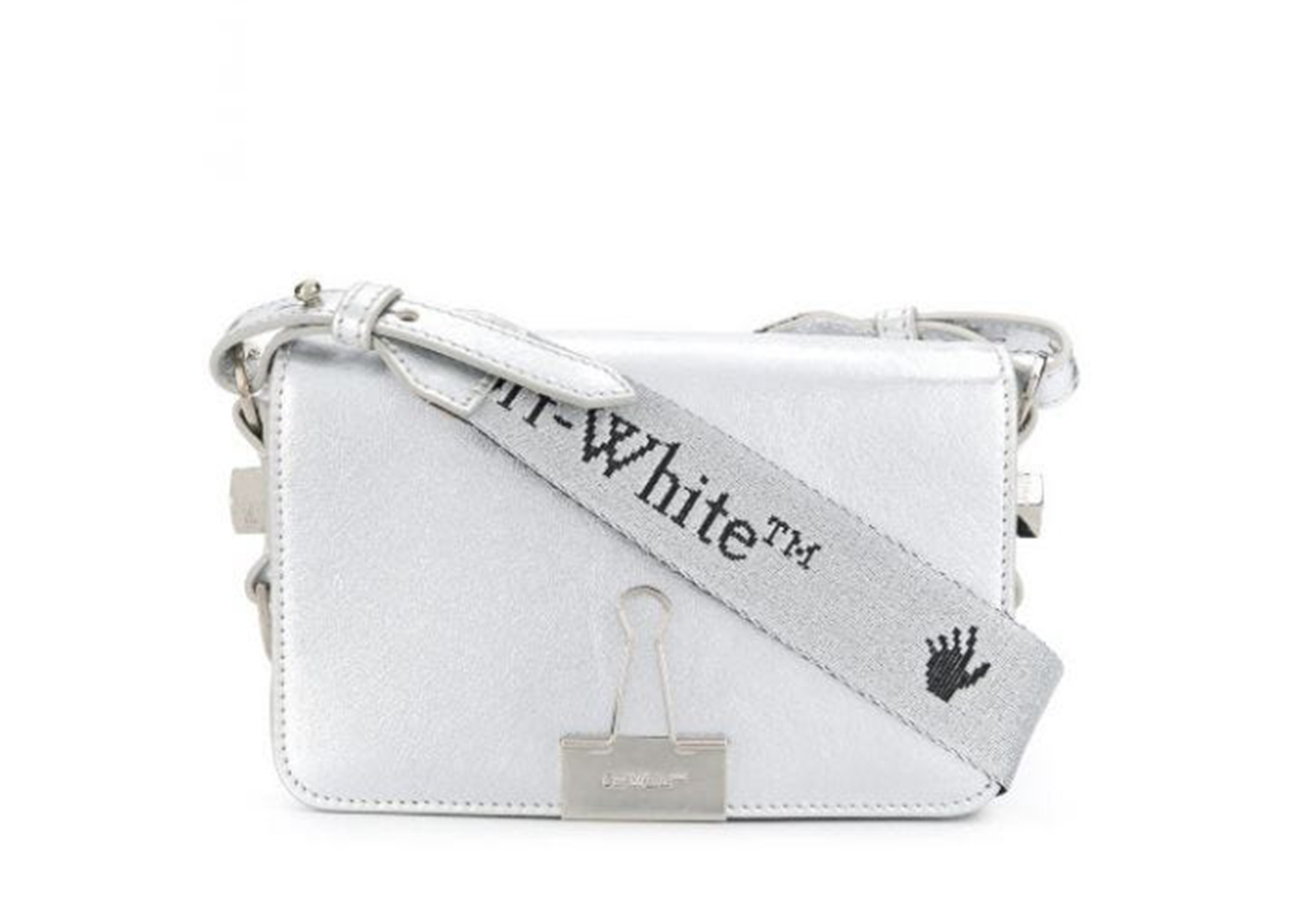 OFF-WHITE Diag FW20 Flap Bag Mini Silver in Leather with Silver