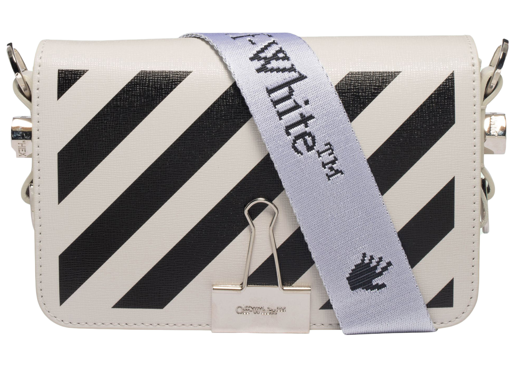OFF-WHITE Diag Flap Bag Mini White/Black in Leather with Silver