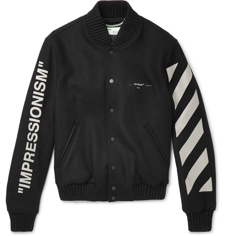 OFF-WHITE Diag 'Green Man' Wool Blend Varsity Jacket Black