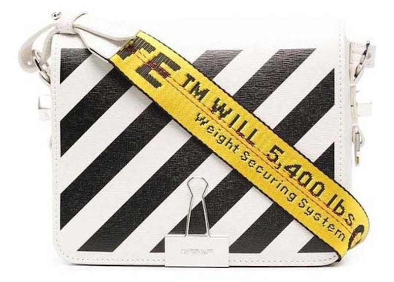 Pre-owned Off-white Women's Off Diag Industrial Flap Bag In White/black