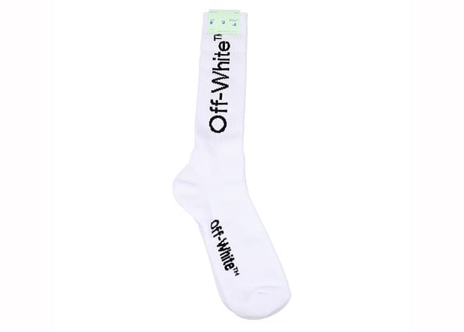 OFF-WHITE Diag Mid Length Socks White/Black in Cotton - JP