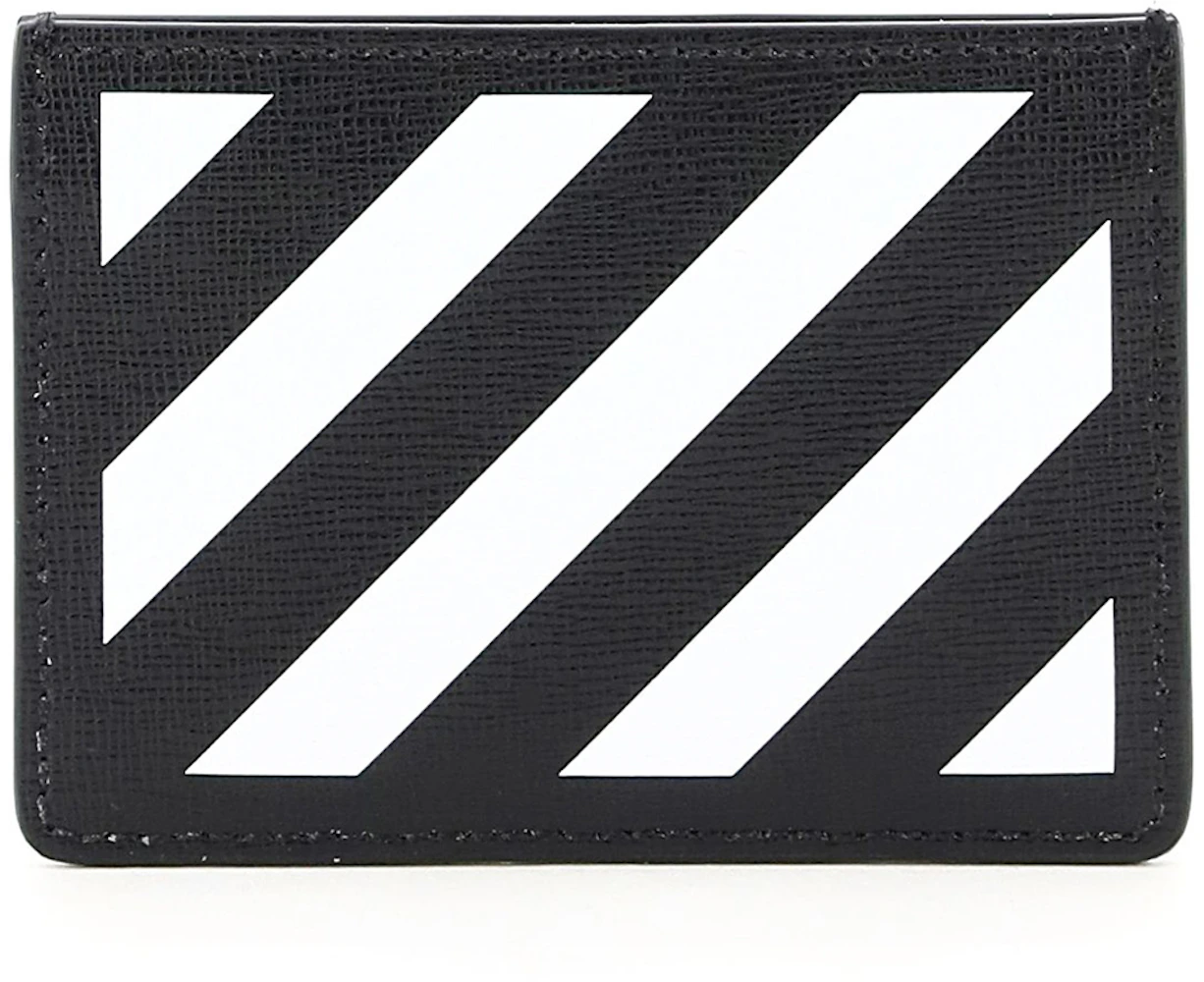OFF-WHITE Diag Print (2 Card Slot) Card Holder Black in Leather with ...