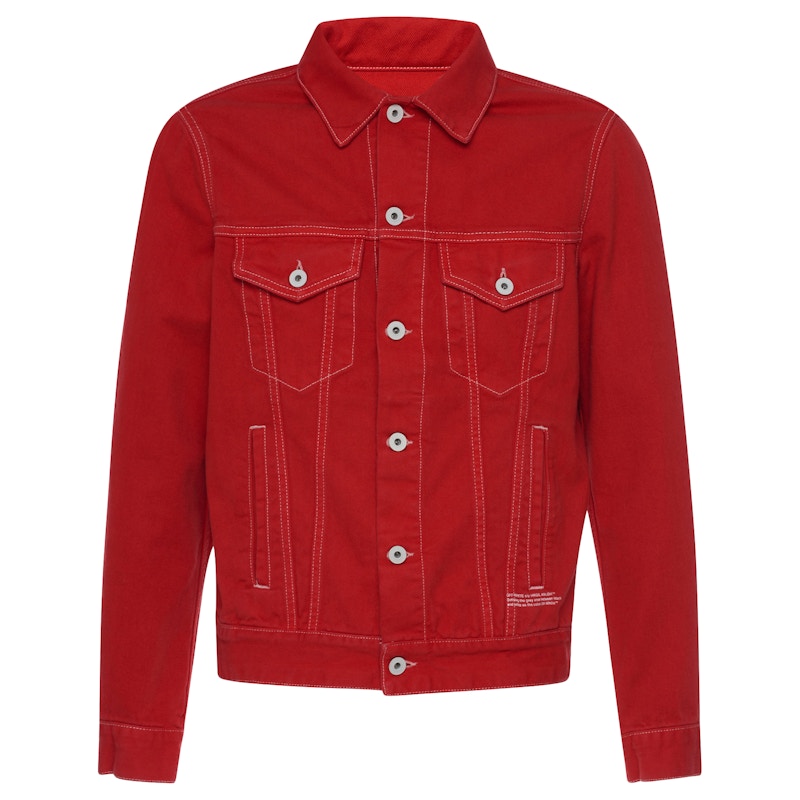 Off white red denim jacket best sale