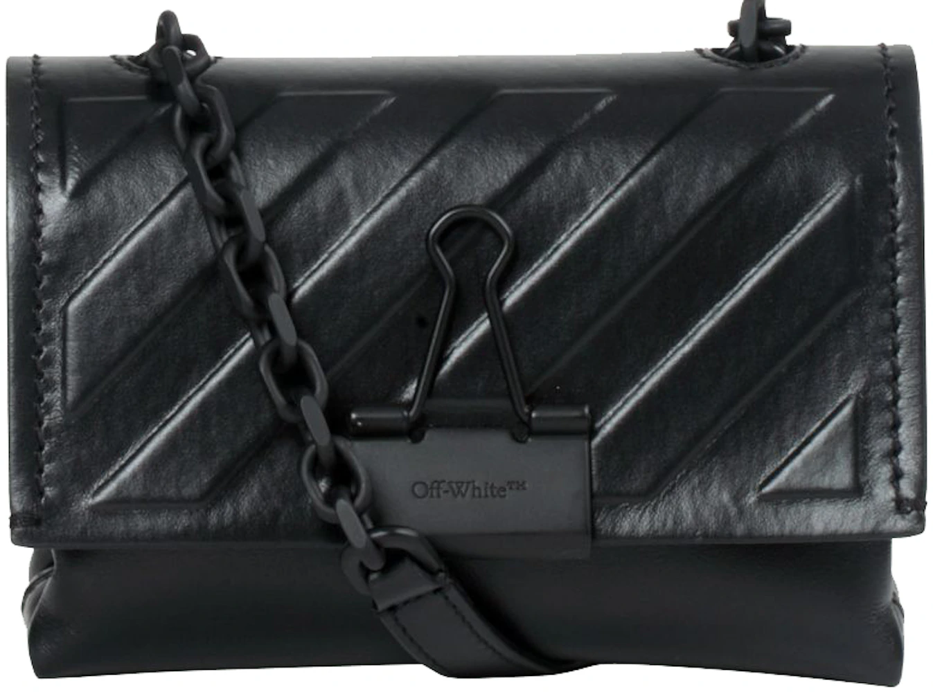 OFF-WHITE Binder Clip Bag SS22 Mini Diag Stripe White Black Yellow in  Leather with Silver-tone - US