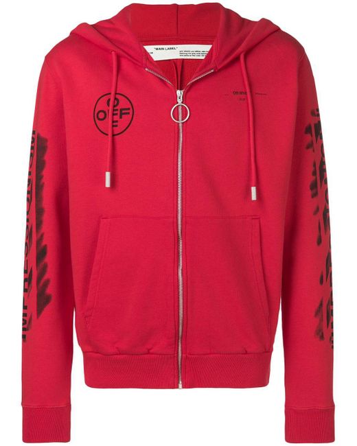 OFF-WHITE Diag Stencil Zip Up Hoodie Red/Black Men's - SS19 - US