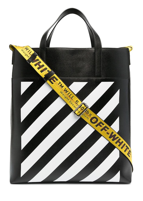 Pre-owned Off-white Diag Striped Industrial Belt Strap Tote Black/white