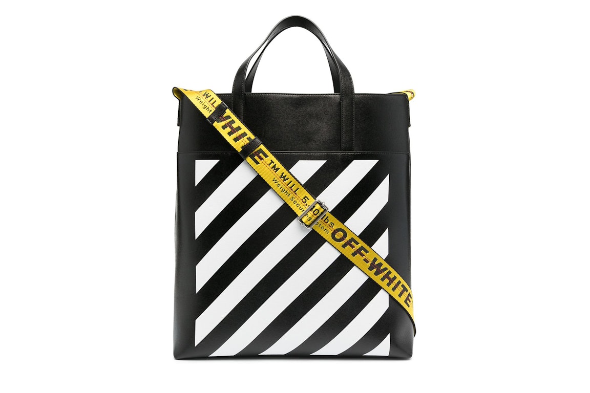 Pre-owned Off-white Diag Striped Industrial Belt Strap Tote Black/white