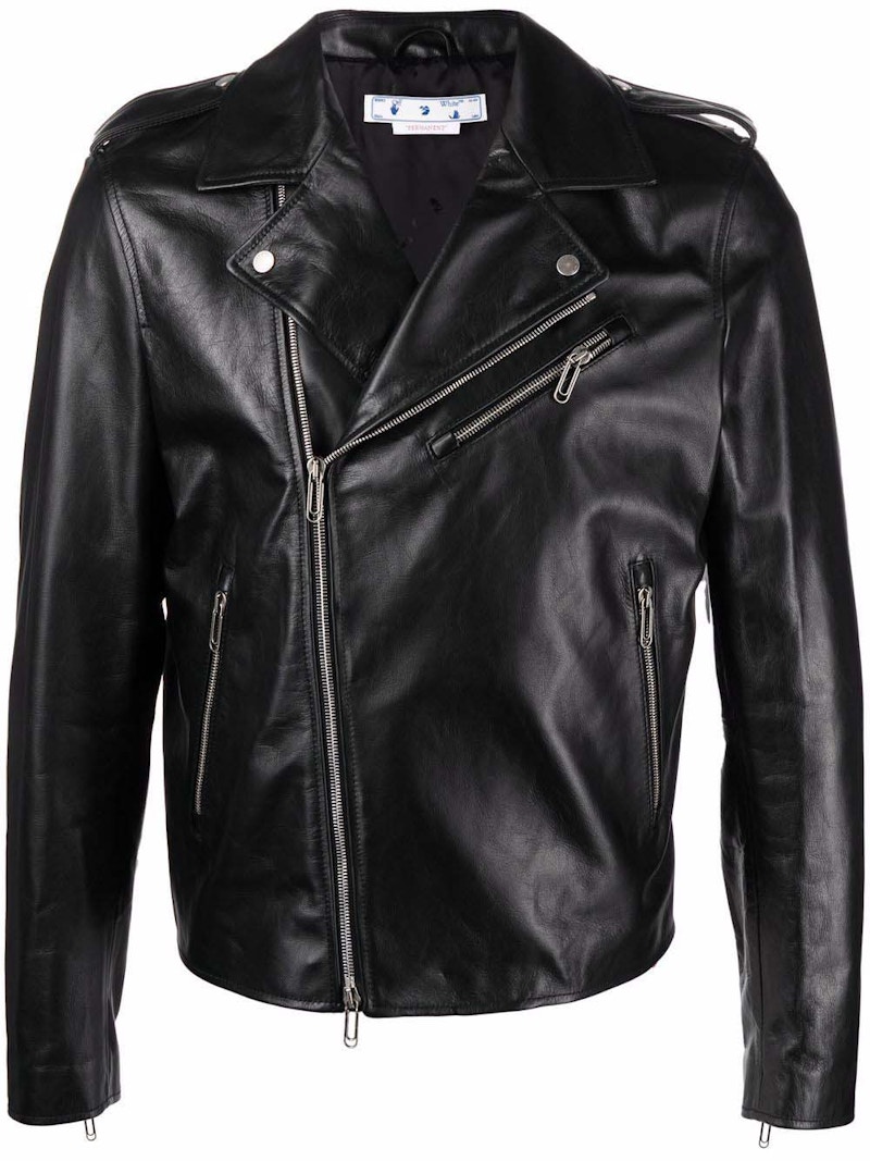 Pre-owned Off-white Men's Offwhite Diag Tab Biker Jacket In Black