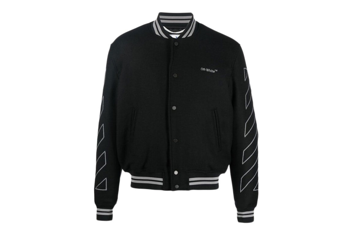 Pre-owned Off-white Diagonal Outline Logo-embroidered Wool Varsity Jacket Black