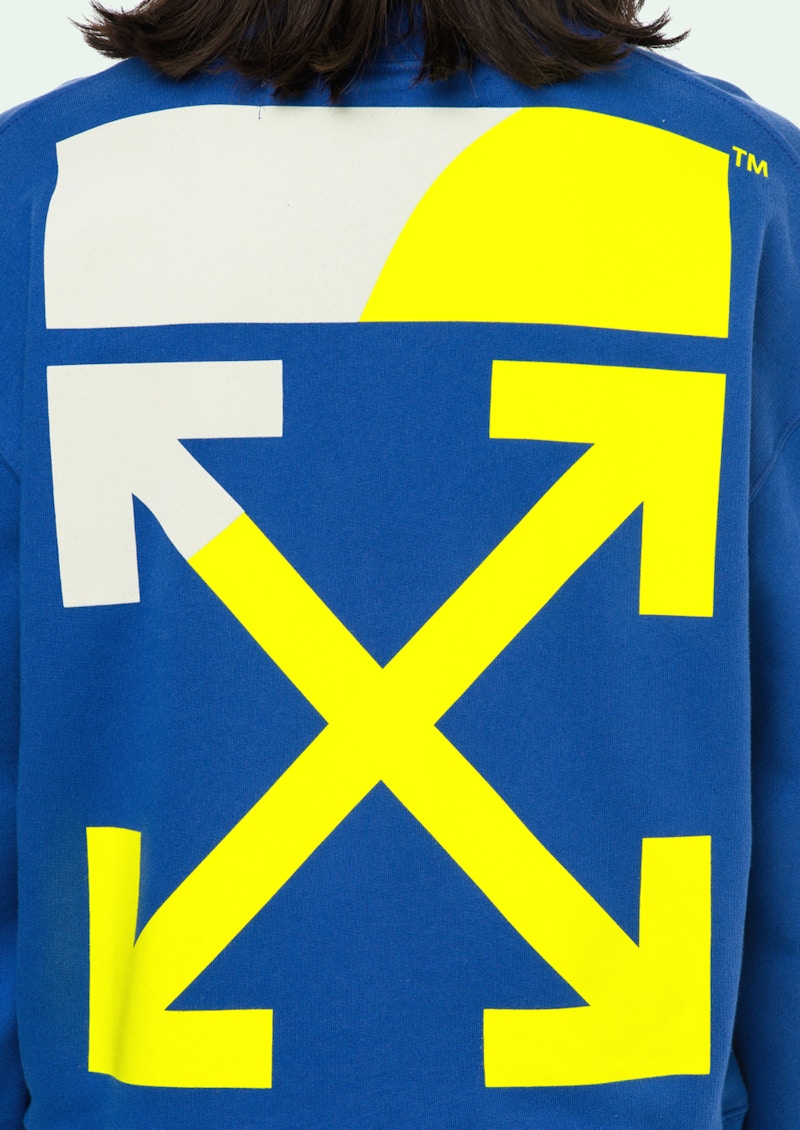 Blue and yellow off best sale white hoodie