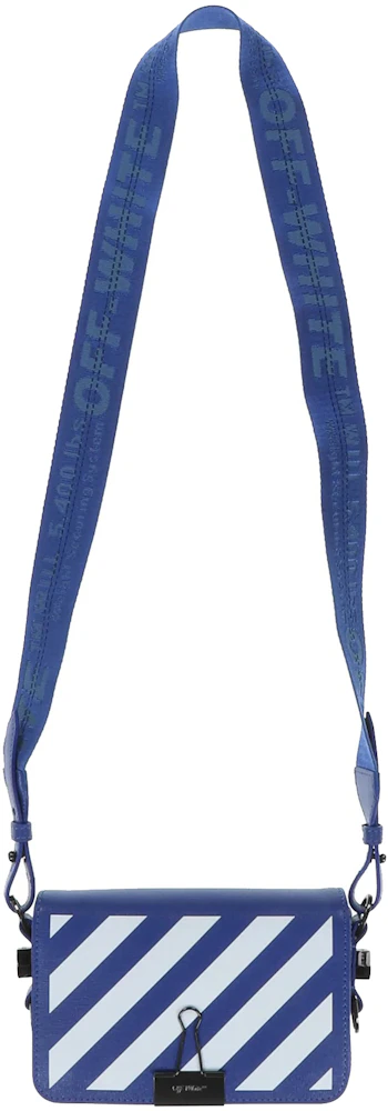 OFF-WHITE Diagonal Stripe Mini Flap Bag Blue/White in Calfskin Leather - US