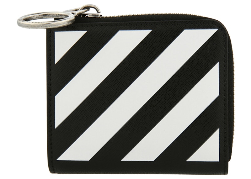 OFF WHITE Diagonal Stripe Zip Wallet Black White in Leather US