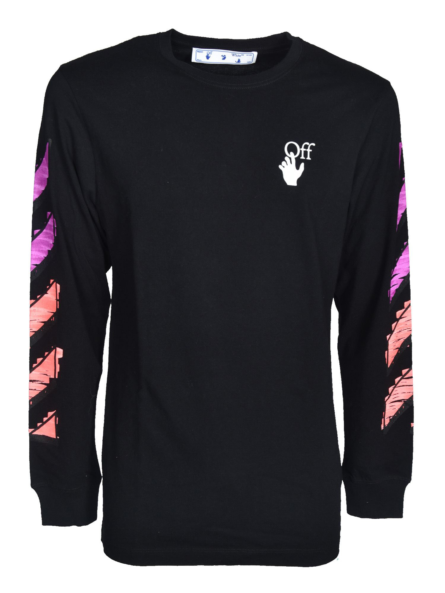 OFF-WHITE Diagonal Striped Marker Long Sleeve T-shirt Black Fuchsia