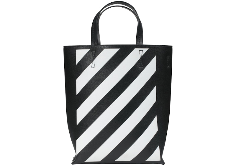 OFF WHITE Diagonal Tote Bag Black White in Leather with Silver