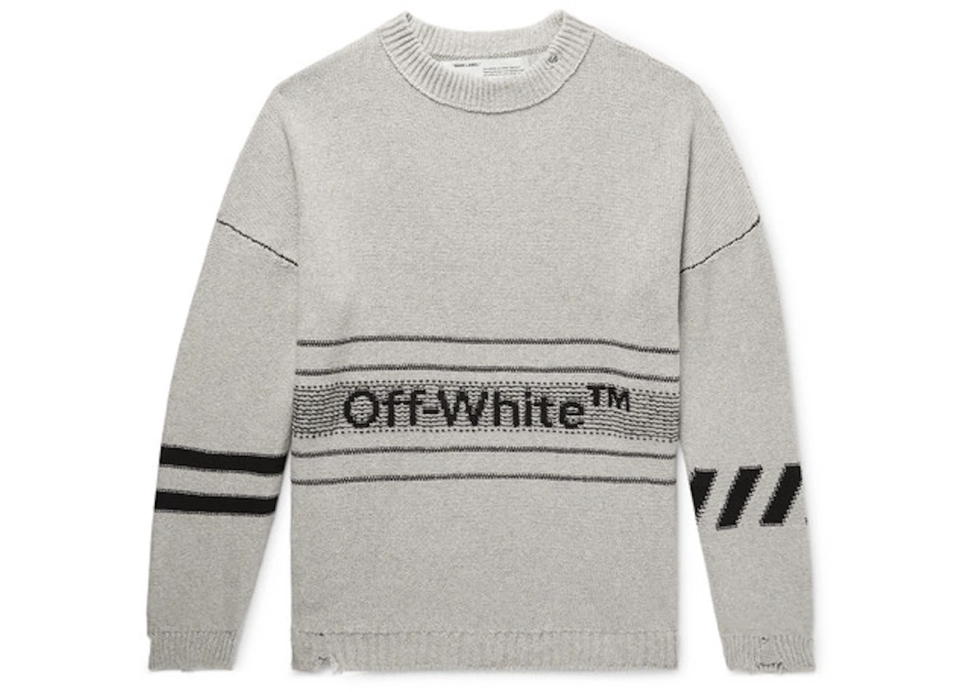OFF-WHITE Distressed Logo Intarsia Sweater Grey/Black - SS19 Herren - DE