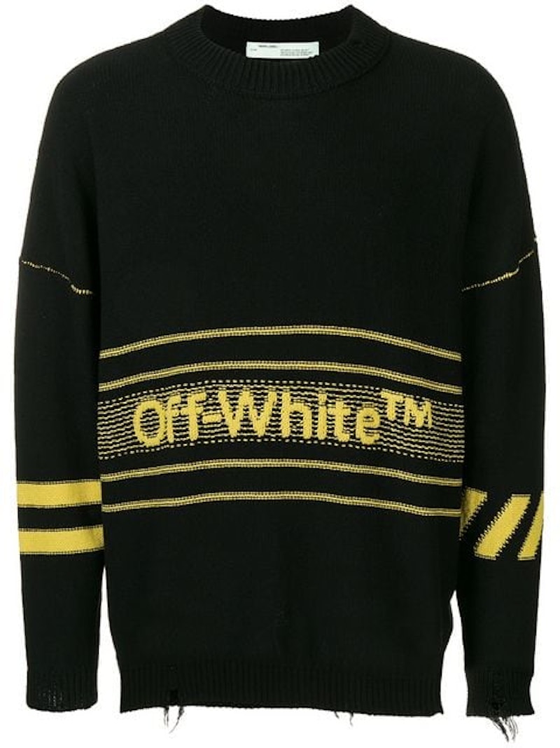 OFF-WHITE Distressed Logo Intarsia Wool Sweater Black/Yellow Men's