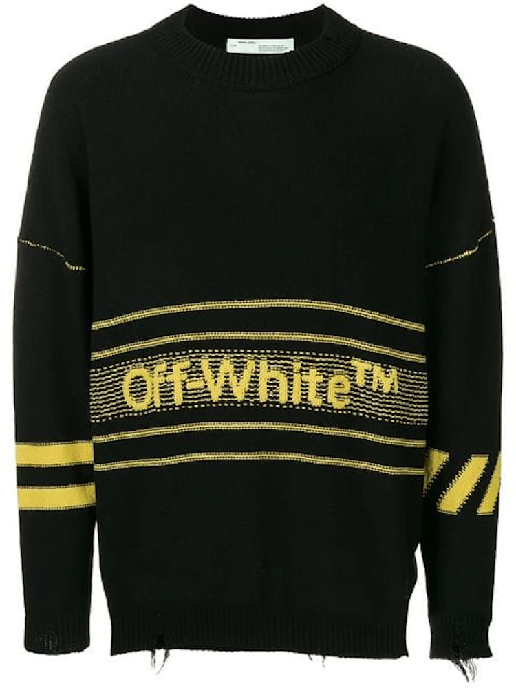 OFF-WHITE Distressed Logo Intarsia Wool Sweater Black/Yellow Men's ...