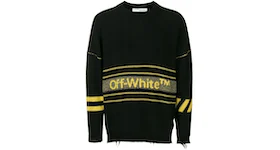 OFF-WHITE Distressed Logo Intarsia Wool Sweater Black/Yellow