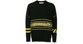 OFF-WHITE Distressed Logo Intarsia Wool Sweater Black/Yellow