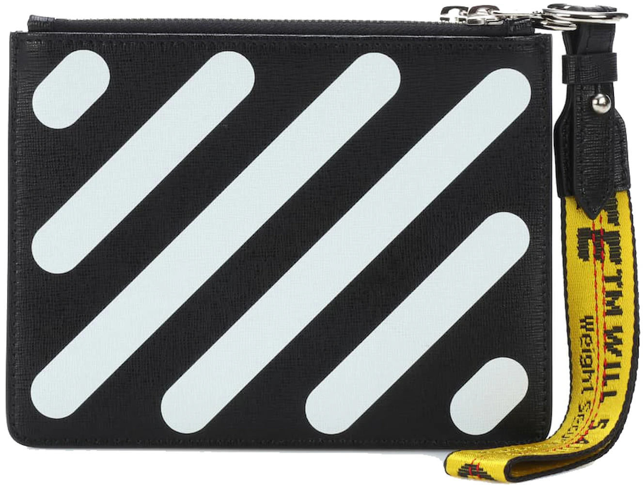 OFF-WHITE Double Flap Wristlet Diag Black/White in Leather with Gold ...