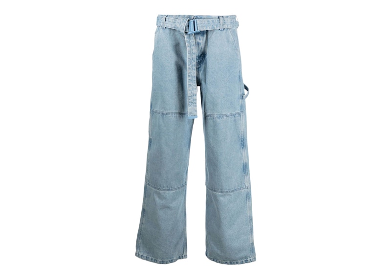 OFF-WHITE Double Over Belted Wide-Leg Denim Jeans Medium Blue