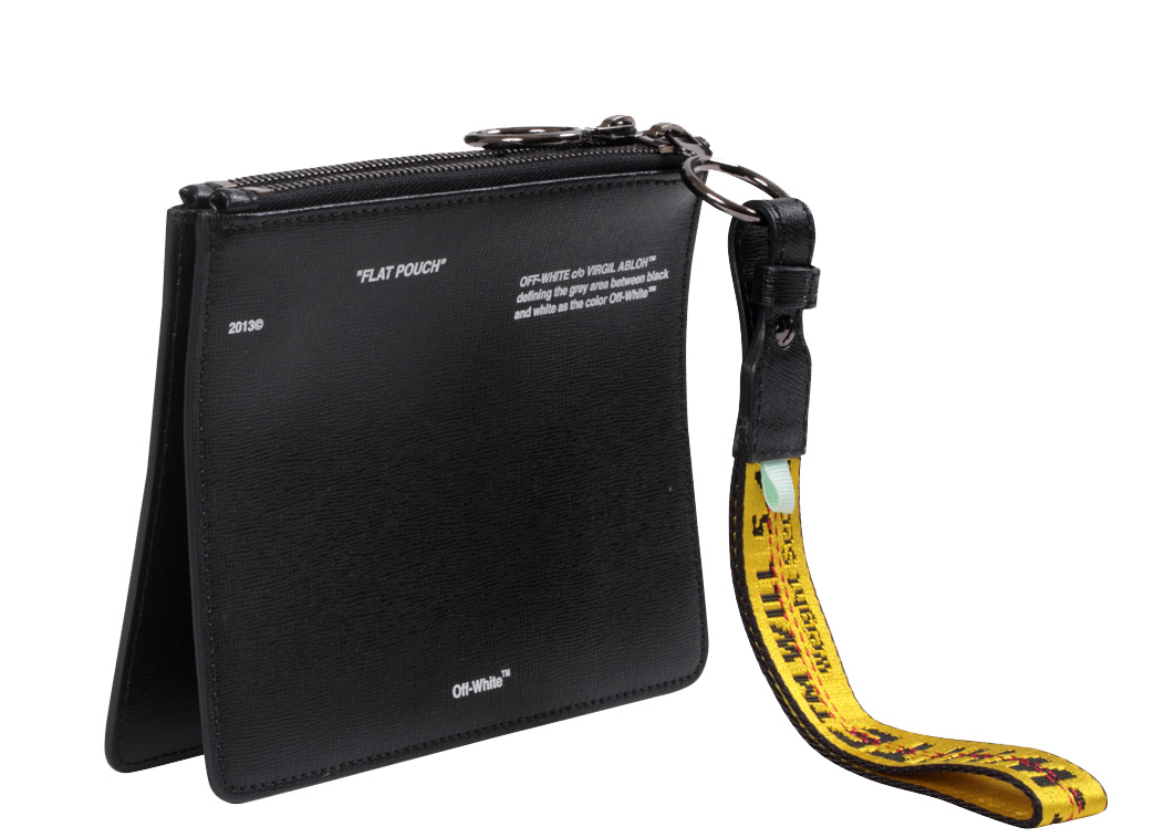 OFF-WHITE Double Pouch Diag Black White Yellow in Leather with ...
