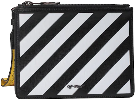 OFF-WHITE Double Pouch Diag Black White Yellow in Leather with Gunmetal ...