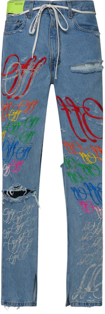 EV BRAVADO Crystal Distressed Denim Jeans Blue/Multicolor - SS19
