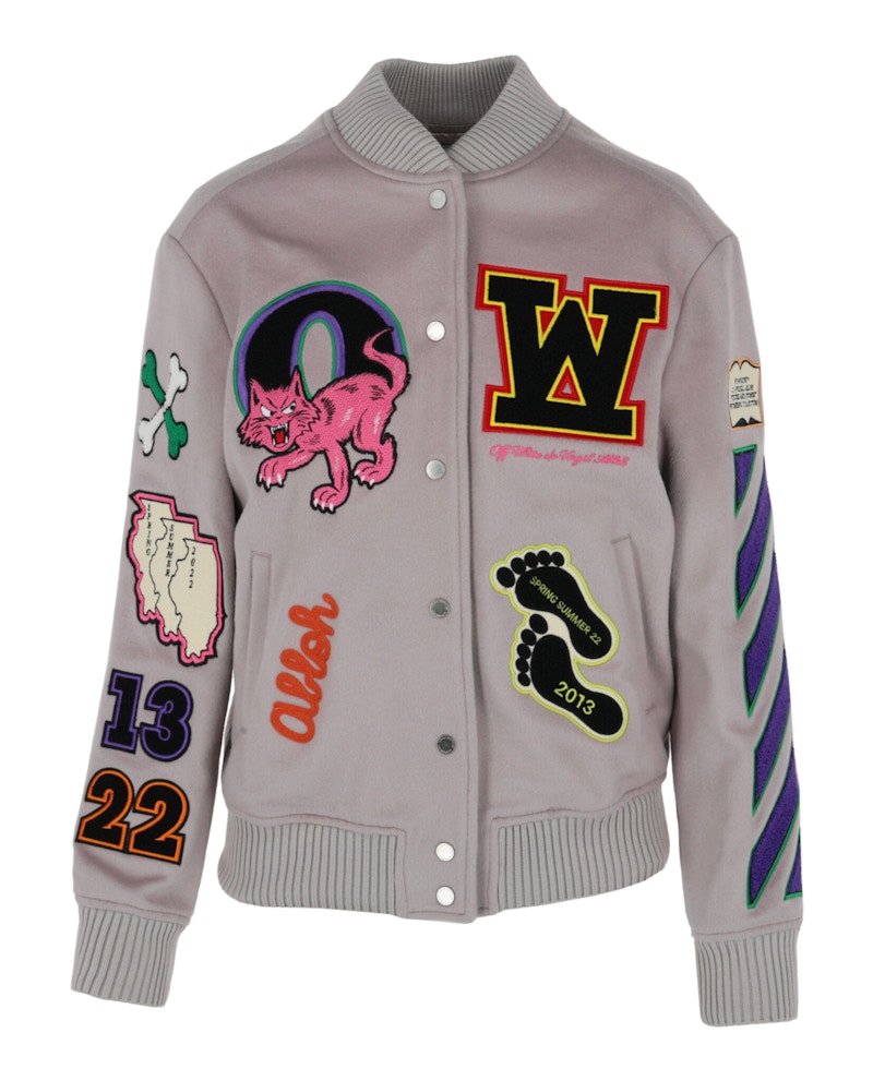 OFF WHITE Embroidered Patches Varsity Bomber Jacket Multi US