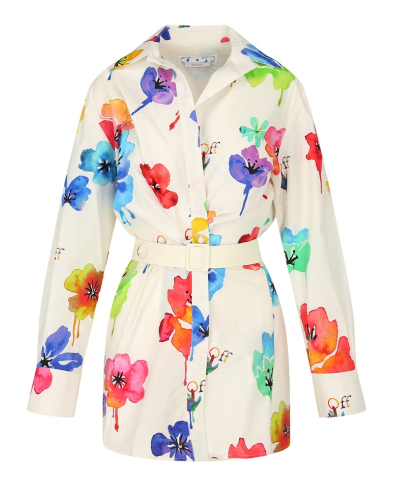 Pre-owned Off-white Women's Offwhite Floral Print Belted Dress