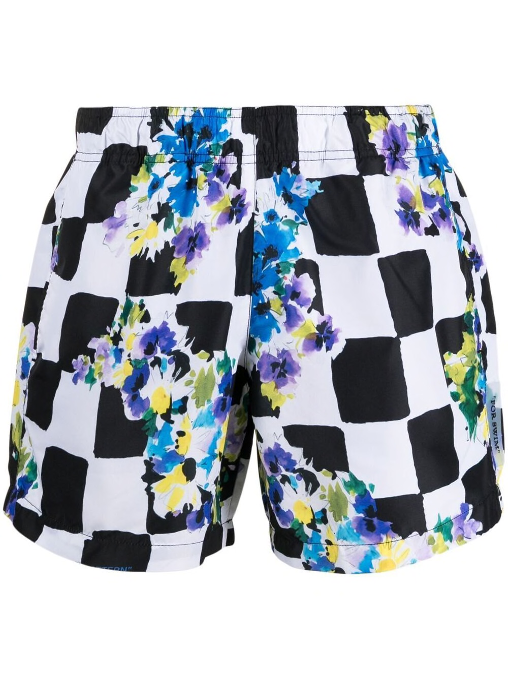 OFF-WHITE Floral-Print Checked Swim Shorts Black/White-Multi Men's
